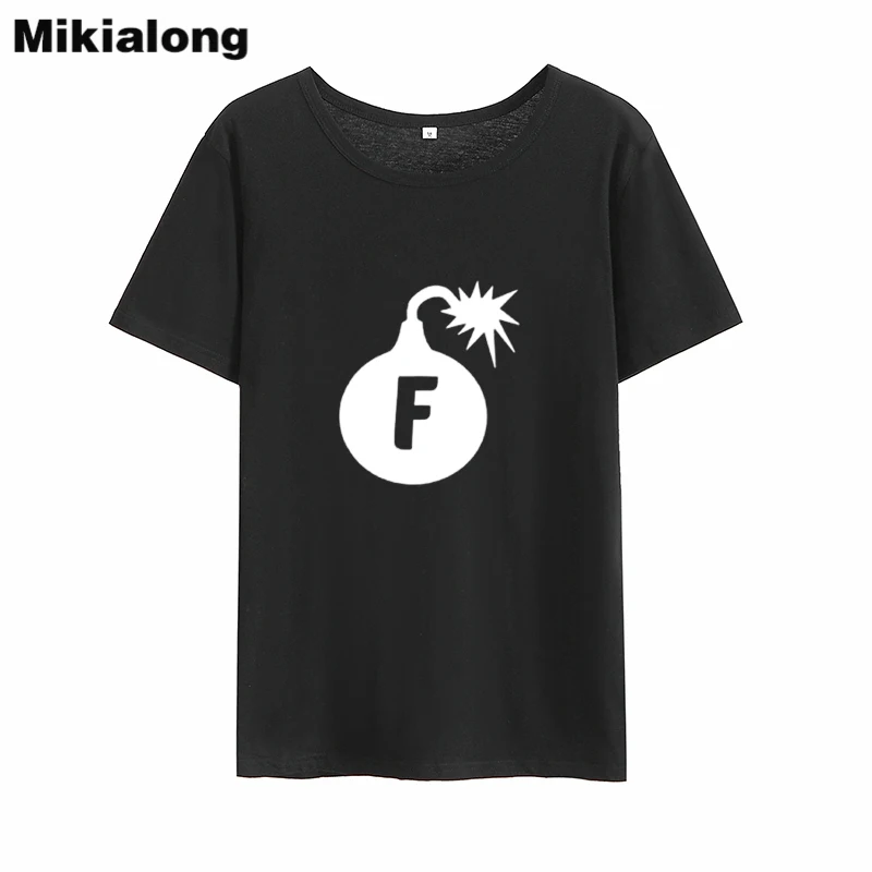 

Mikialong Bomb Funny T Shirts Women 2018 Summer Short Sleeve Loose Women Tshirt Top Black White Cotton Tee Shirt Femme