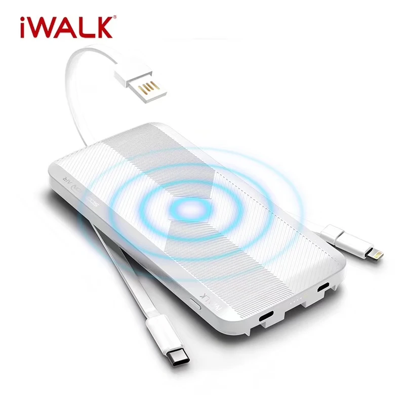 Беспроводной внешний аккумулятор iWalk QI 8000 мАч 5 Вт 2 4 А Встроенный кабель Type C для