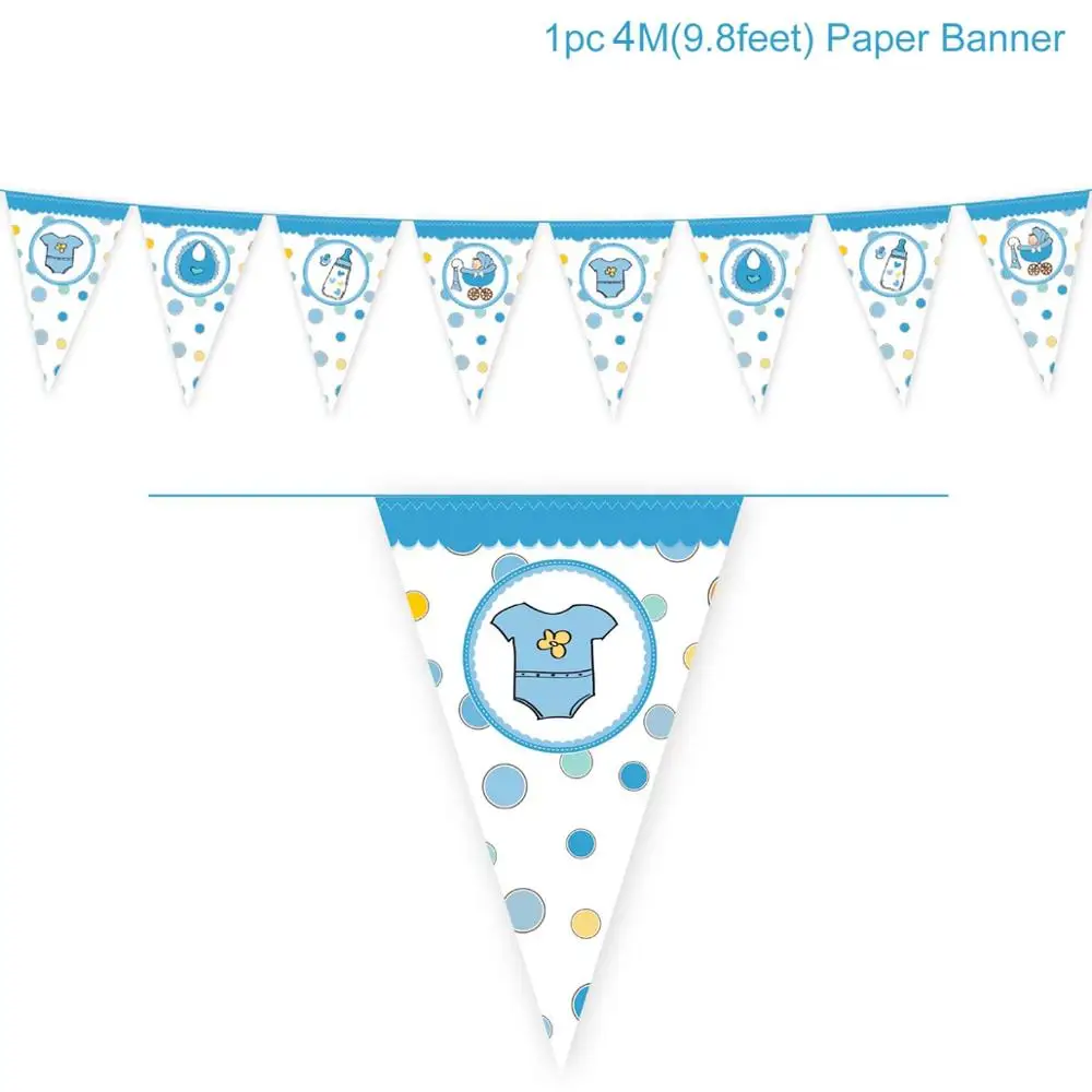 Paper Banner 12 Синие розовые одноразовые тарелки для вечеринки, детские салфетки для дня рождения, скатерть для дня рождения, пол, вечерние принадлежности - Цвет: Paper Banner 12