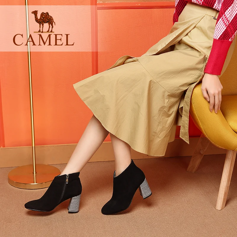 CAMEL/2018 женские полусапожки на высоком каблуке модные трендовые ботинки черного