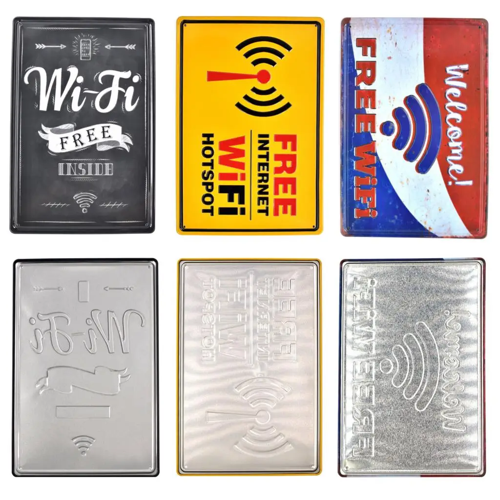 Бесплатный Wi Fi 3D тисненый металлический знак модный Декор жестяной винтажный для