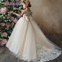 flower girl dress champagnetrailer puffy wedding party dress girl first communion eucharist attended princess lace evening dress