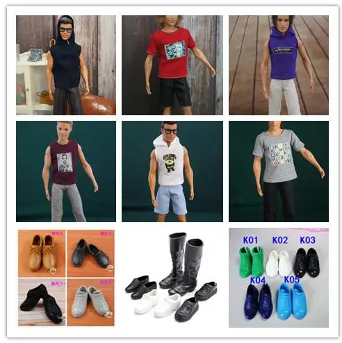 

6Pcs=3 Clothes Suits+3 Shoes Fashion KEN Clothes Boyfriend and Shoes accessories Outfit Suits Clothing Set For barbie Dolls