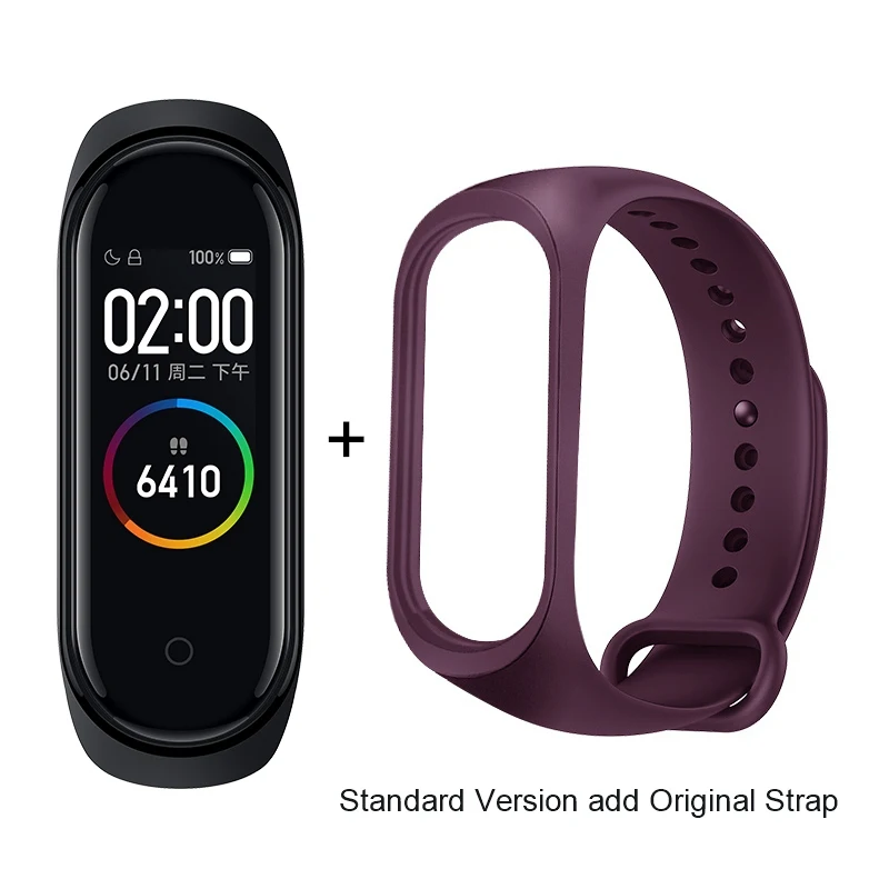 Xiaomi mi Band 4 смарт-браслет mi band 50 м Водонепроницаемость 2.5D Закаленное стекло цветной экран оригинальные часы мониторинг здоровья - Цвет: add Wine-red Strap