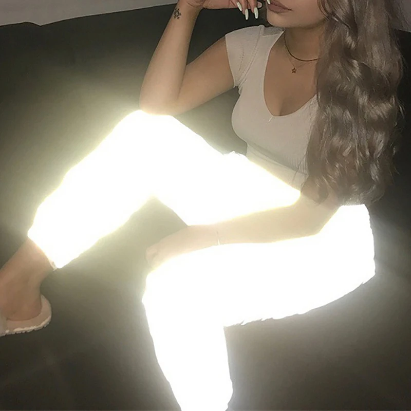 

Flash Reflective Jogger Pants Autumn Winter Women Casual Gray Solid Streetwear Trousers