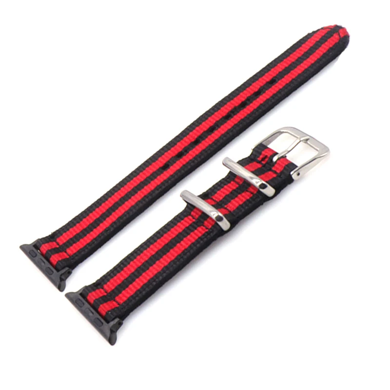 black red Нейлоновый ремешок Nato для часов iWatch 4 3 2 1 для Apple Watch 38 мм 40 мм ремешок 42 мм 44 мм Радужный браслет на запястье - Цвет ремешка: black red
