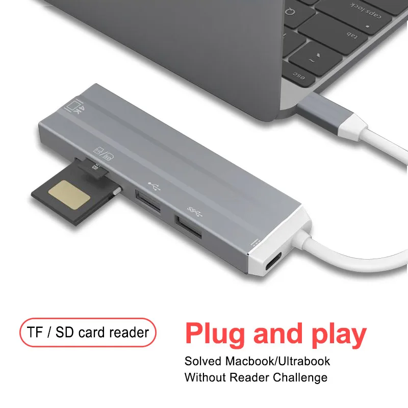 6 In 1 Type C Adapter To HDMI USB2.0 3.0 Multi Function USB-C Converte to SD/TF Hub For Laptop Macbook Samsung Huawei