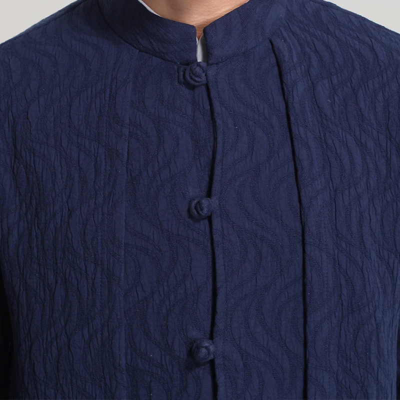 Новая модная синяя весенне-осенняя мужская куртка пальто в китайском стиле