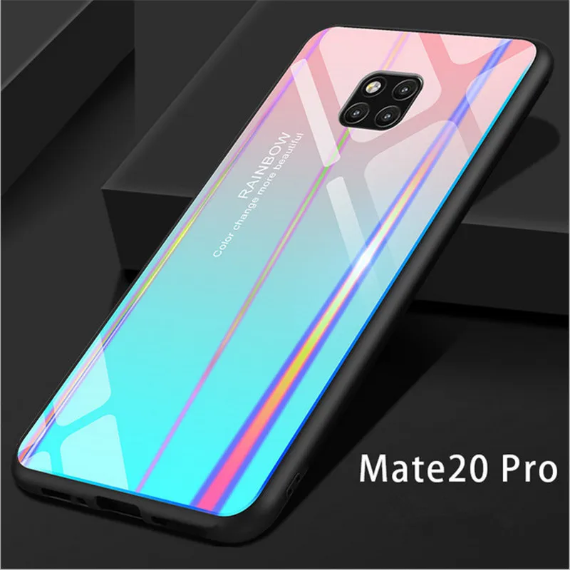 Градиентный цвет закаленного стекла чехол для mate 20 Роскошный Аврора задняя
