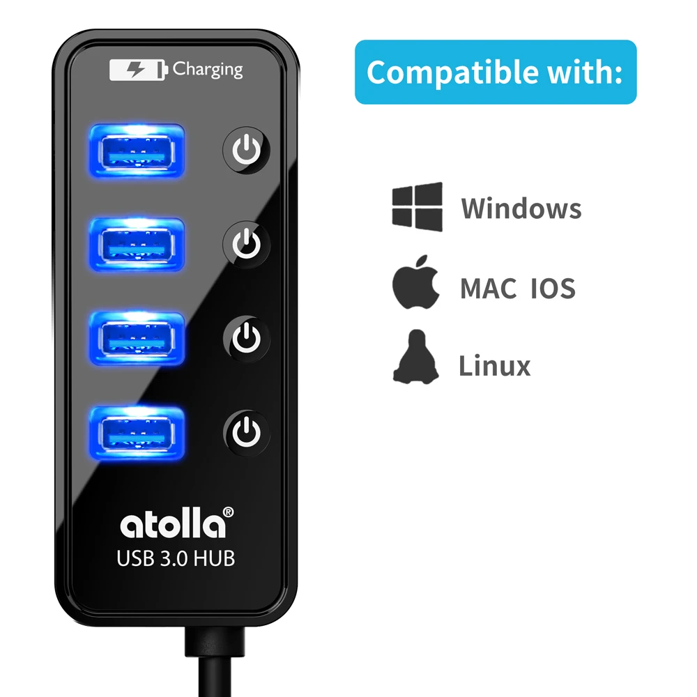 Atolla usb 3 0 концентратор с адаптером питания 4 + 1 Передача данных и зарядка