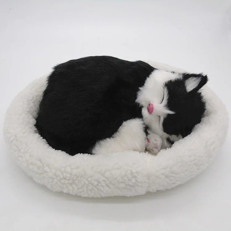 

26x17CM simulation black breathing cat model with mat, polyethylene&furs handicraft Figurines home decoration toy gift a329