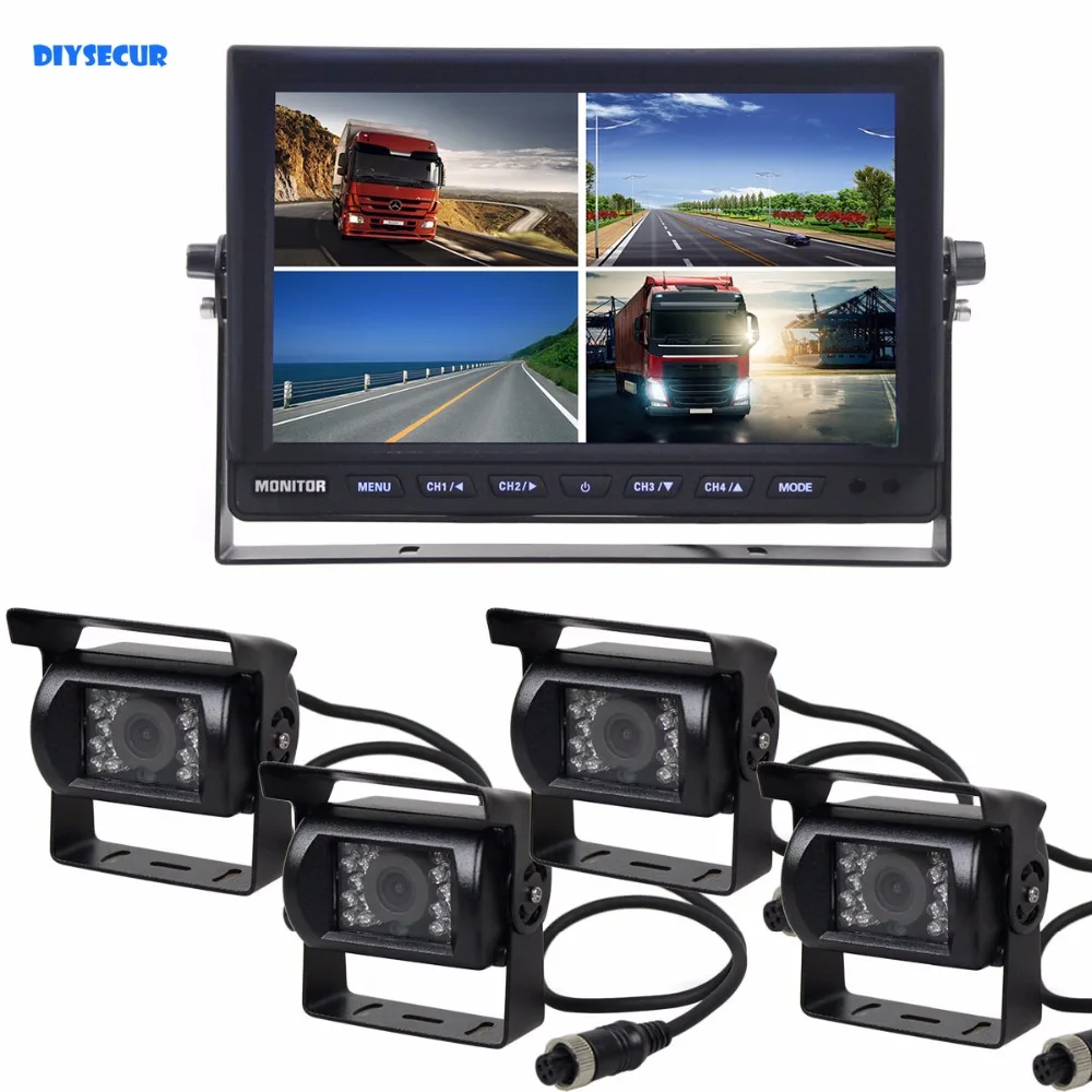 

DIYSECUR 1080 x 600 4-PIN 10Inch Split QUAD Monitor + 4 x CCD IR Night Vision Rear View Camera Waterproof Monitoring System