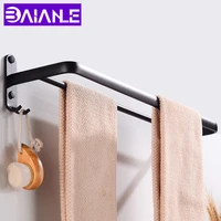 bathroom towel rack wall mounted double towel bar holder black aluminum towel rail hanger rack with hook creative storage shelf
