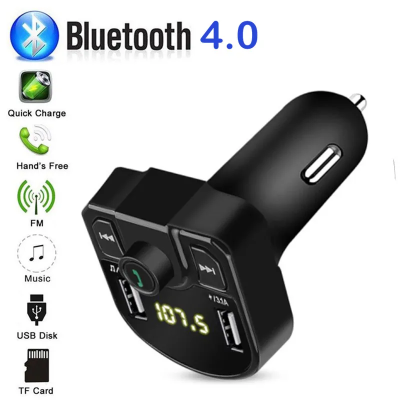 Bluetooth 4.0 Bluetooth 5.0 Voltage Digital display Car FM Transmitter handsfree dual 2 USB phone Charger 3.1A 1A TF Card U disk MP3 player - Color Name: Bluetooth 4.0