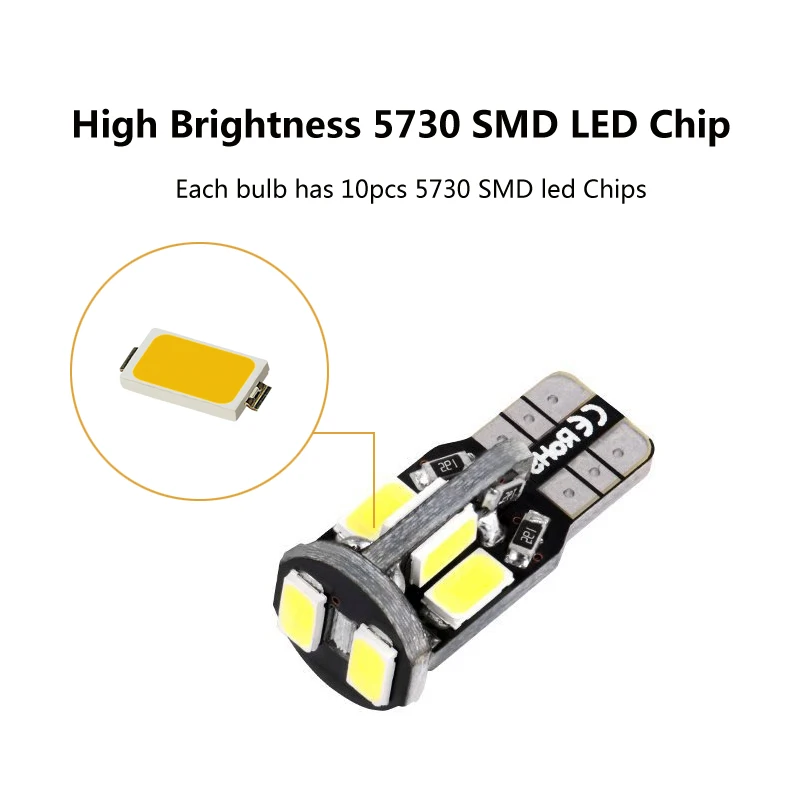 2 шт. T10 Canbus светодиодный без ошибок 194 168 10SMD 5730 автомобильный инструмент панель