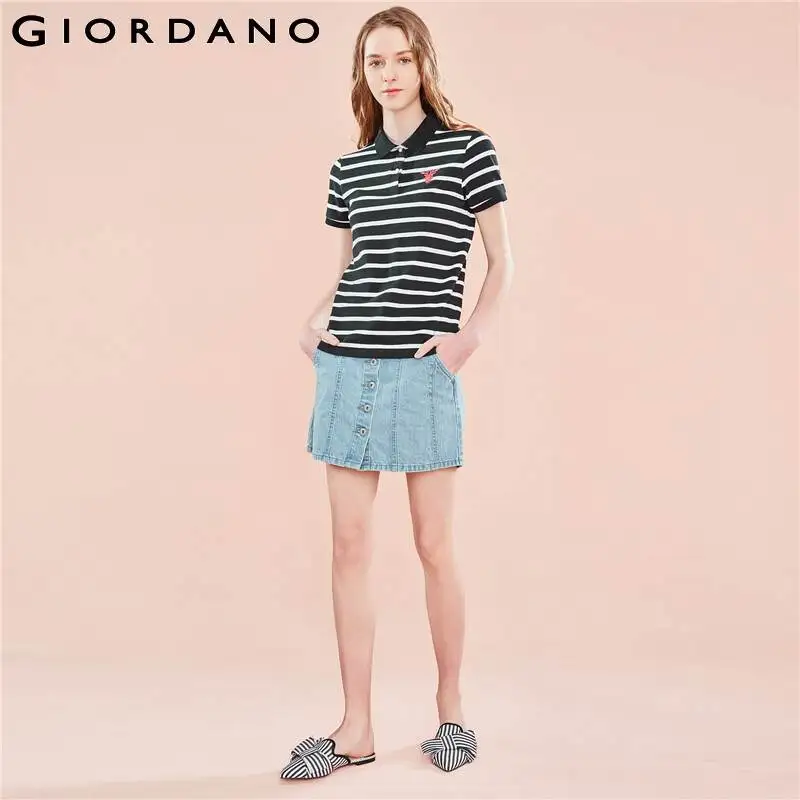Giordano женская футболка Polo с короткими рукавами и вышивкой оленьей головы на груди