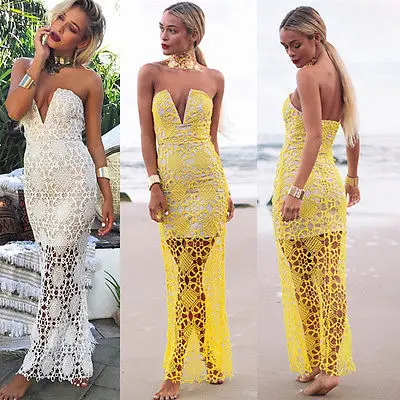 2015 Women summer dress Sexy Lace Party Prom Summer Beach Maxi Long Dress | Женская одежда