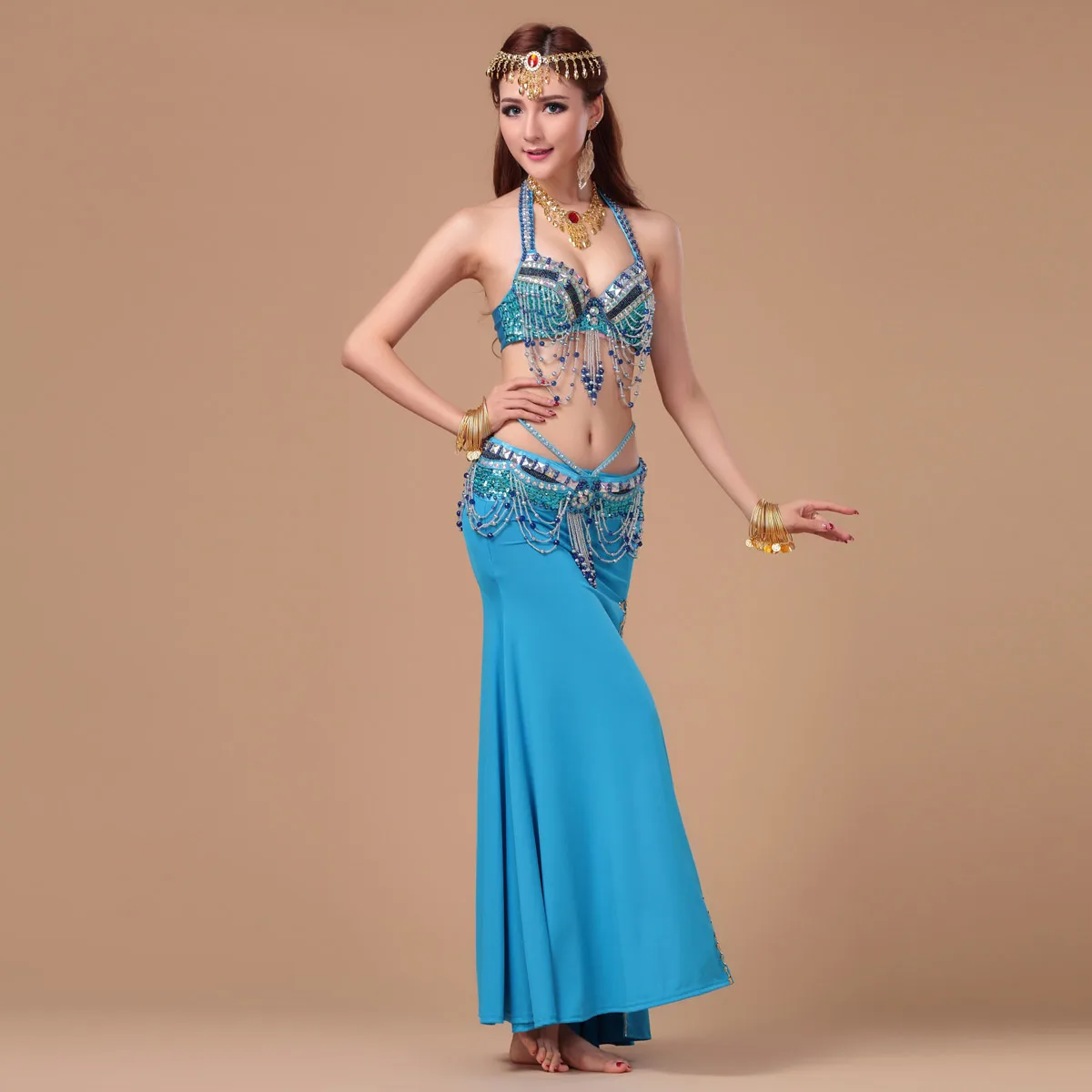 Женский костюм для танца живота комплект из 3 предметов: бюстгальтер + пояс