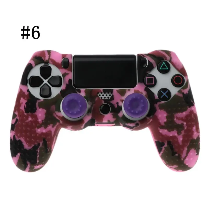 Для sony Dualshock PS4 DS4 тонкий поляризационный фильтр Pro контроллер силикона камуфляжной расцветки, защитный чехол для кожи+ накладка на Стик для джойстика для Play station 4 - Цвет: Color 6