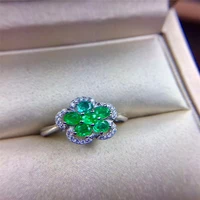 natural green emerald ring natural gemstone forefinger 925 sterling silver trendy elegant lucky flower women party jewelry