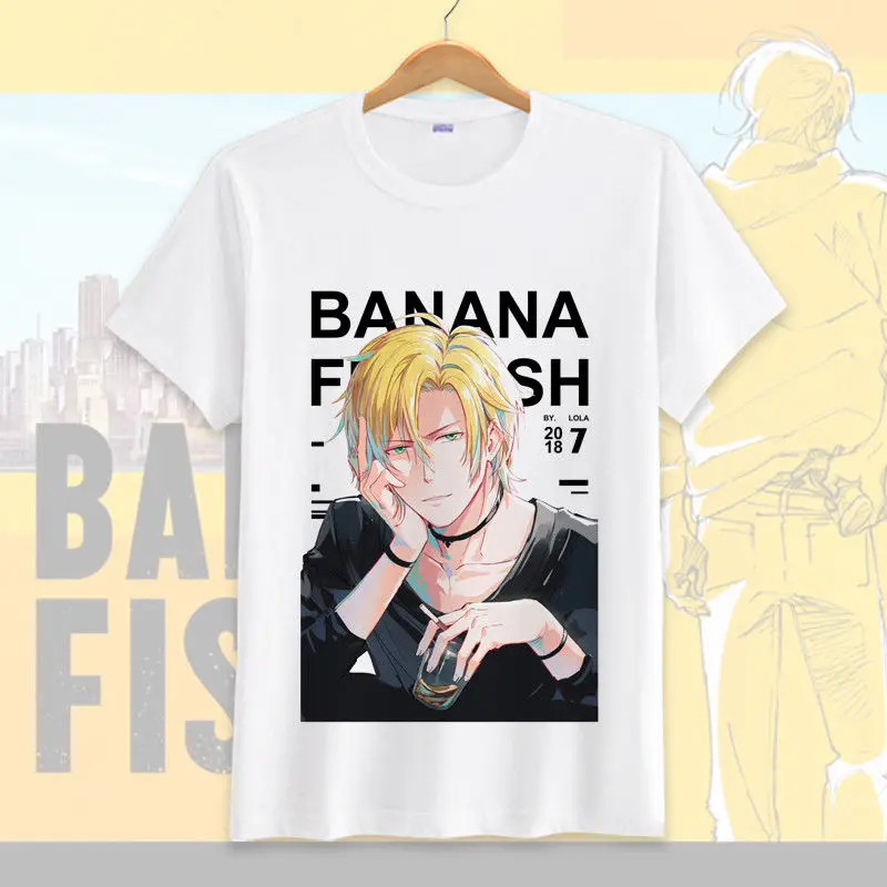 Футболка с рисунком из аниме Банановая рыба Ash Lynx Eiji Okumura Dino Golzine Yut-Lung Lee белая