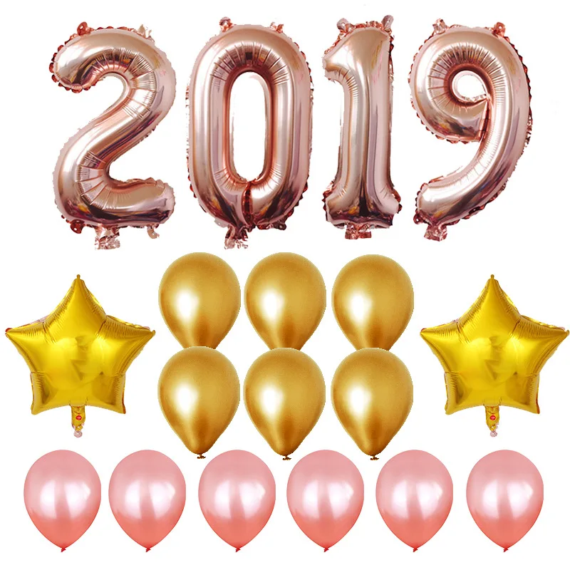 BTRUDI 2019 Новый год 16-дюймовый шпилька золото цифровой Алюминий шары набор