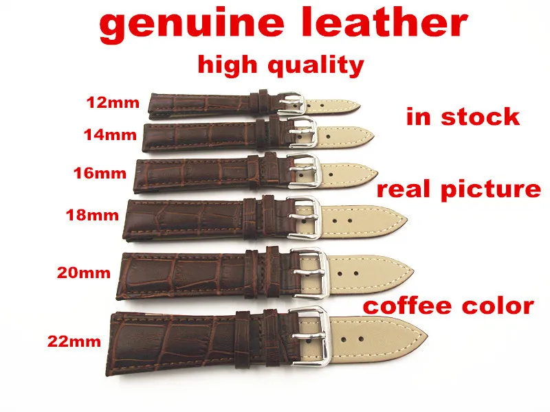 Wholesale 30PCS/lots High quality 12MM,14MM,16MM,18MM,20MM,22MM genuine cow leather Watch band  watch strap