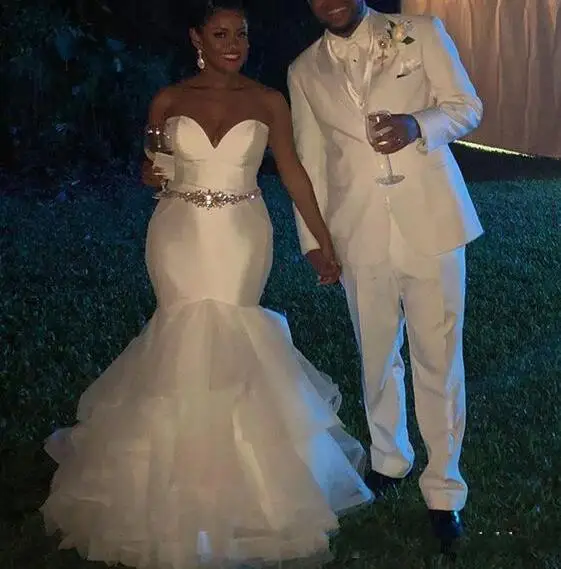 

Hot Sale Sweetheart African Wedding Dresses 2021 Sweep Train Plus Size Bridal Dresses with Crystal Sash