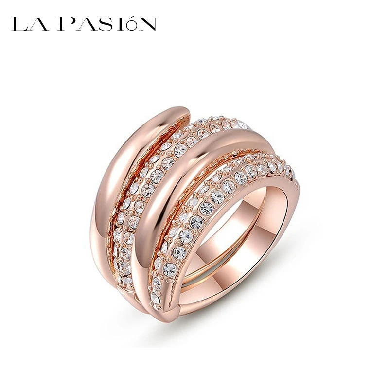La pasion Кольцо Из Полированной и Rhinestone инкрустированные Роуз Позолоченные