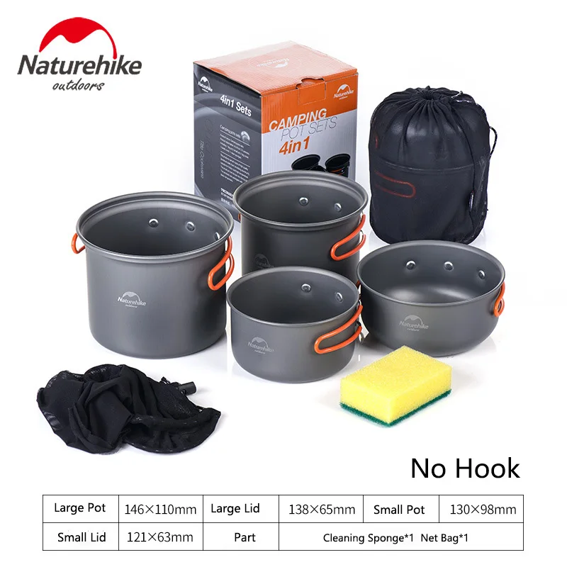 No Hook Naturehike походная посуда для пикника портативные комбинированные горшки и столовые приборы для 2-3 человек - Цвет: No Hook