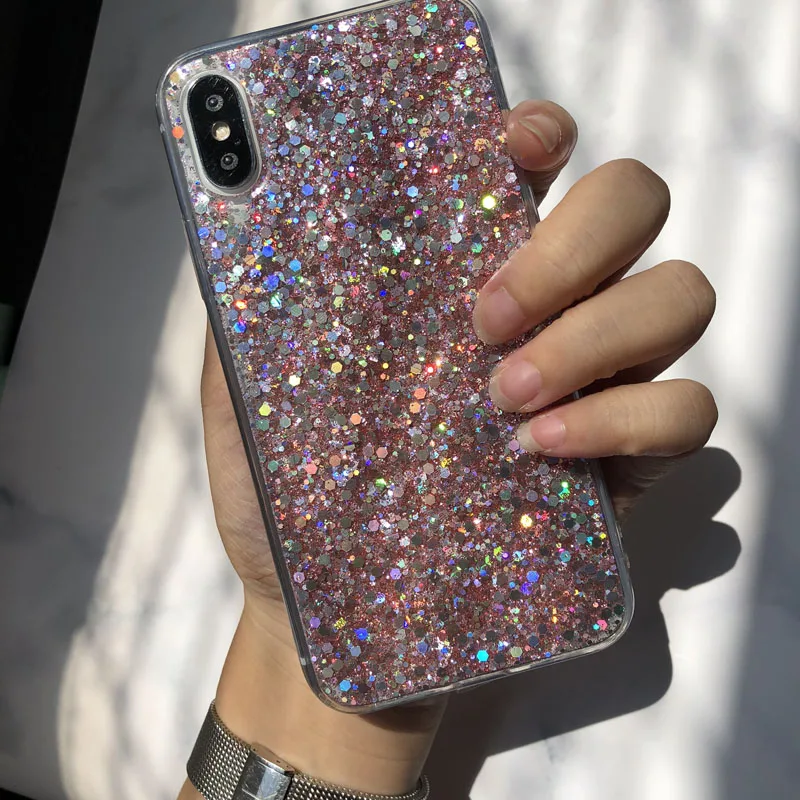 Pink QINUO блестящий чехол для телефона для Xiao mi Red mi Note 8 Pro 5 6 7 Pro 5 Plus Мягкий пластиковый чехол с блестками чехол для Xiaomi mi 8 9 SE A2 Lite Capa - Цвет: Pink