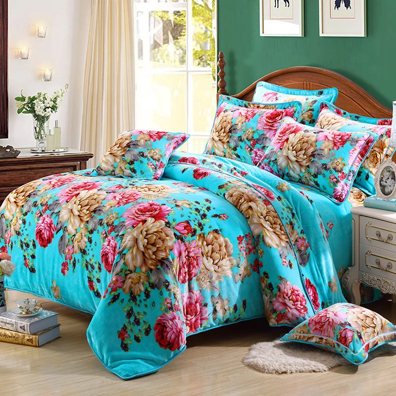 Зимние толстые комплекты из флисовой ткани с пододеяльником синие теплые