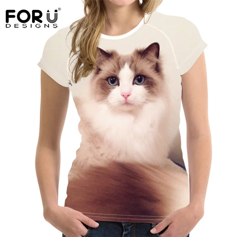 FORUDESIGNS Kawaii Ragdoll повседневные женские футболки с принтом кота летние дышащие топы