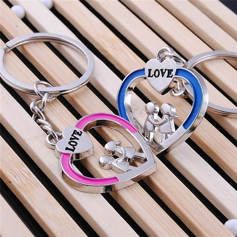 

FREE SHIPPING Wholesale Zinc Alloy Double Heart Couple Keychains Metal Keyrings For Lovers as Wedding Gift