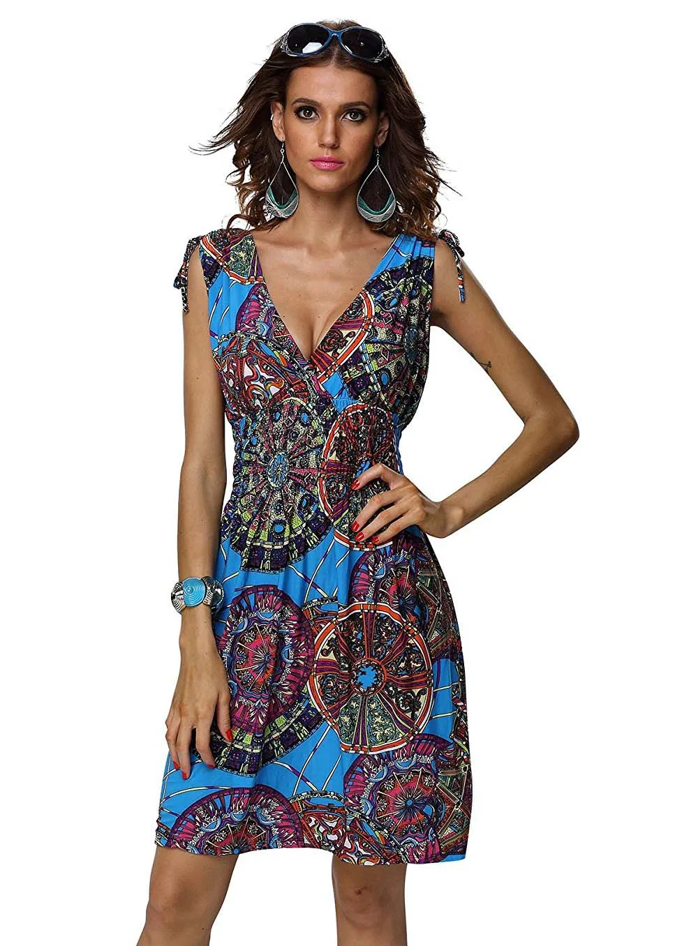 Women's Dress Casual Sleeveless Vestidos Low-cut V-neck Backless Printed Sundresses Plus Size Free Shipping 1098 | Женская одежда