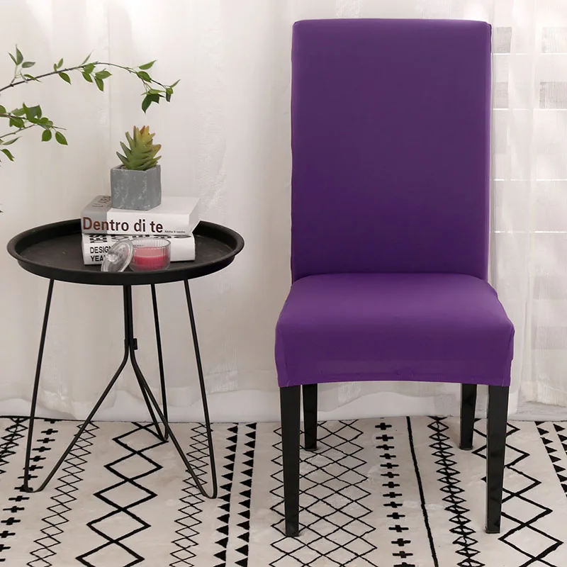 Purple Эластичный Твердый чехол для стула серый черный современный стул чехлы для сидений для гостиной кухни съемный обеденный протектор сиденья анти-грязный - Цвет: Purple