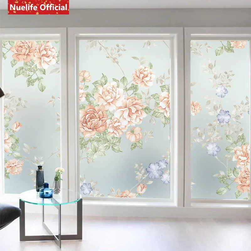 European color peony pattern electrostatic frosted glass film living room bedroom wedding sliding door wardrobe | Дом и сад