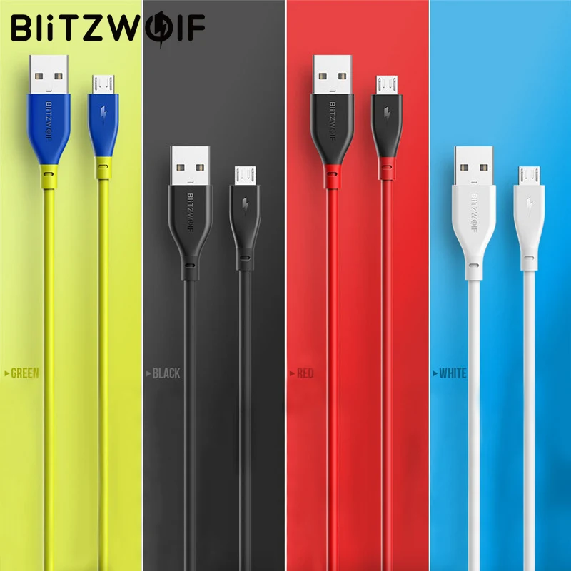 BlitzWolf 2.4A Micro usb зарядный кабель для передачи данных AmpCore 1 м 30 см Быстрая Зарядка