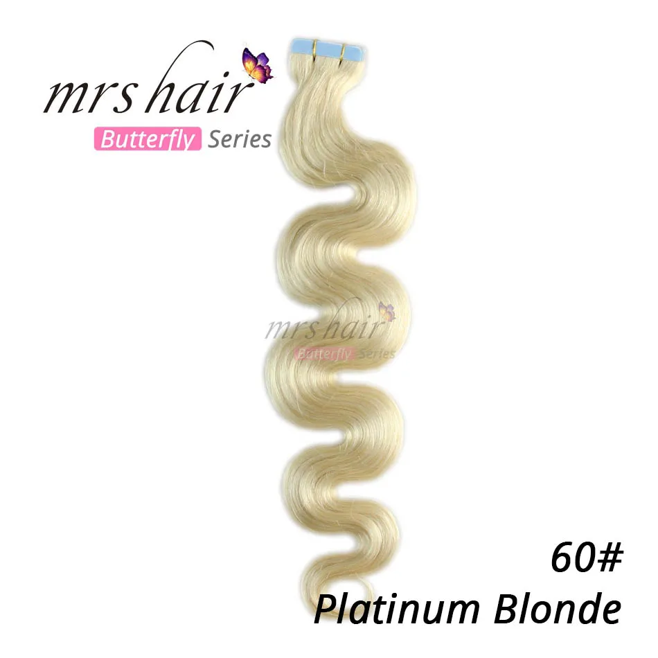 MRS HAIR, 18 дюймов, объемные волнистые человеческие волосы для наращивания, 20 шт., бесшовные волосы, не Реми, волосы, кожа, уток, 613, крепкие американские ленты - Цвет: #60