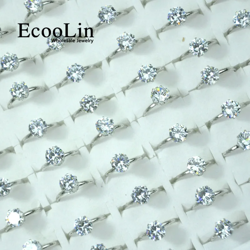 Женские кольца с серебряным покрытием EcooLin 1 карат цирконий 10 шт.|ring lot|silver plated