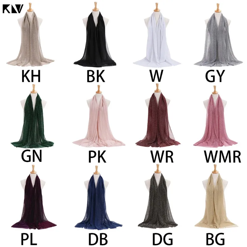 KLV/Для женщин; однотонная; украшенная пайетками; Цвет Hijab шарф мусульманский Исламская Турция тюрбан, повязка на голову