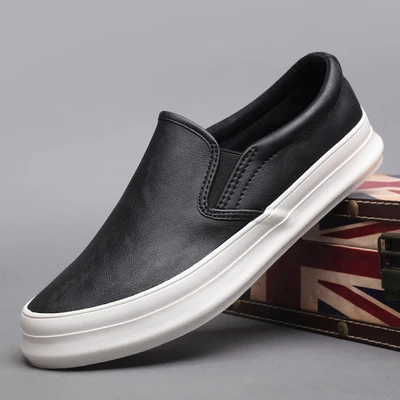 black- white sole Модная мужская обувь из Вулканизированной Ткани; повседневные Лоферы без застежки на толстой подошве; трендовая мужская обувь на платформе; черные Прошитые кроссовки без шнуровки - Цвет: black- white sole