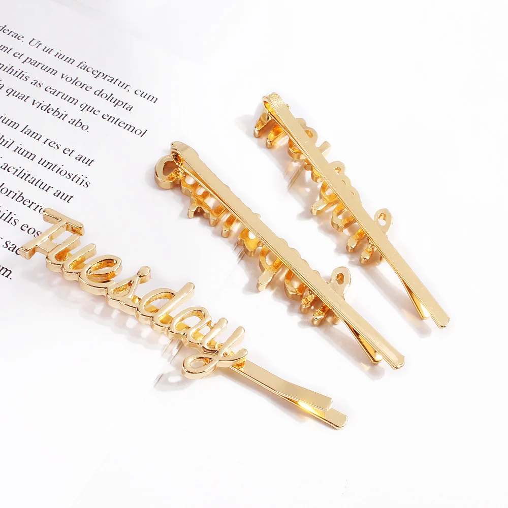 Модные металлические заколки для волос женщин золотые полые с надписями