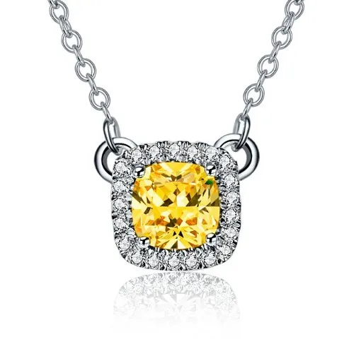 

Oringinal Solid Platinum PT950 Pendant Necklace 2 Carat Cushion Diamond Pendant Women Wedding Necklace 45cm Silver Chain As Gift