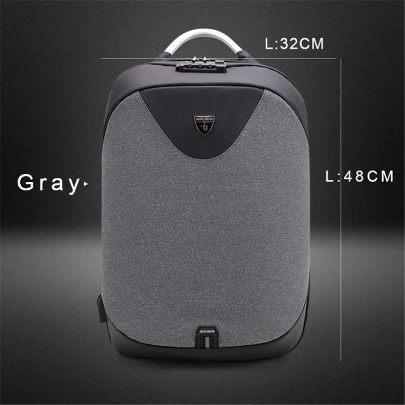 Gray ARCTIC HUNTER, новинка, Мужская Противоугонная сумка на плечо, многофункциональная сумка для компьютера, Студенческая сумка, бизнес рюкзак для путешествий - Цвет: Gray