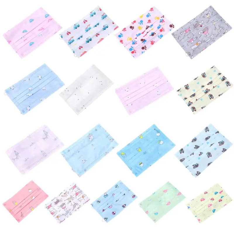 10 шт./компл. Для детей одноразовые Пылезащитная маска для лица 3 слоя нетканые стильная футболка с изображением персонажей видеоигр животных; Верхняя одежда с принтом автомобиля ушной респиратор
