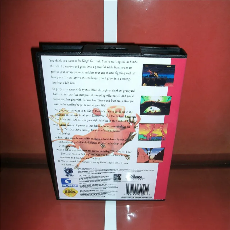 Чехол Lion King US с коробкой и руководством для Sega Megadrive Genesis Игровая приставка 16 бит MD