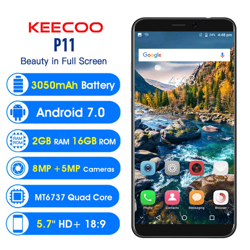 Original KEECOO P11 4G Mobile Phone Android 7.0 5.7&quot 18:9 Full Screen 2GB 16GB MT6737 8MP 3050mAh Face ID Fingerprint Quad Core |