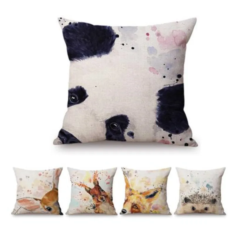 

Watercolor Splash Cute Animal Panda Deer Fox Hedgehog Living Room Sofa Throw Pillow Case Kid's Room Decoration Cushion Cover