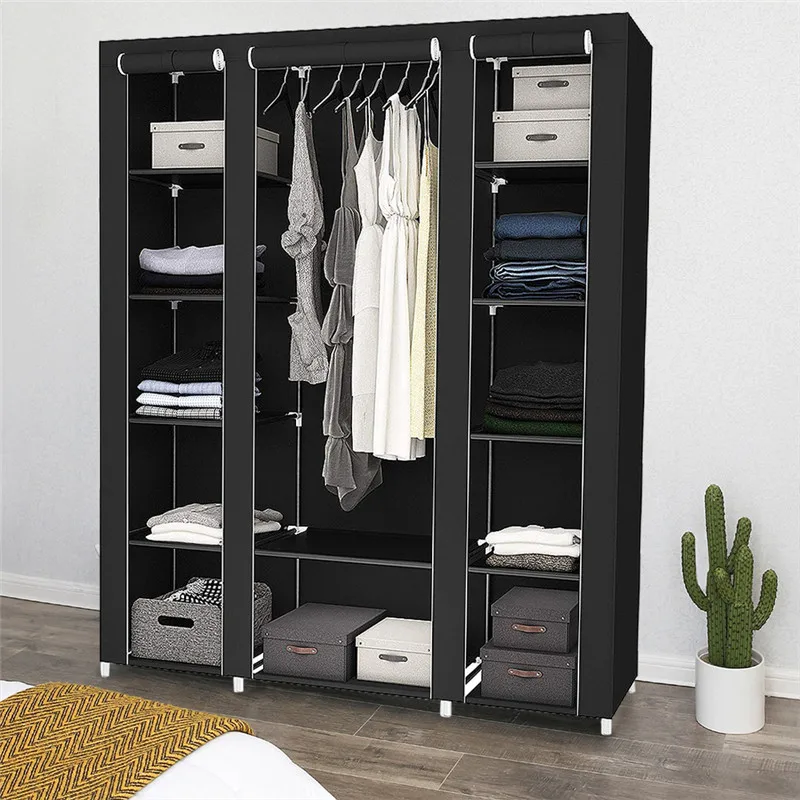 Шкаф для хранения 175x150x45 см размер XXL платяной шкаф из нетканого материала черный